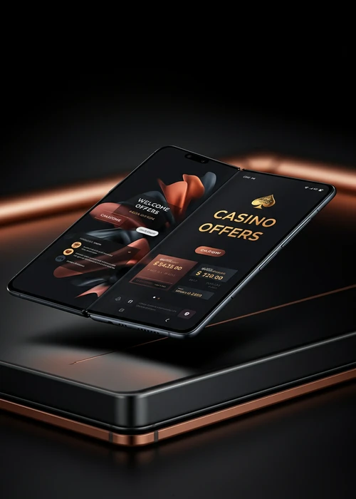 Gamefirst Casino Benutzeroberfläche mit Willkommensbonus-Banner und verschiedenen Spielautomaten-Symbolen